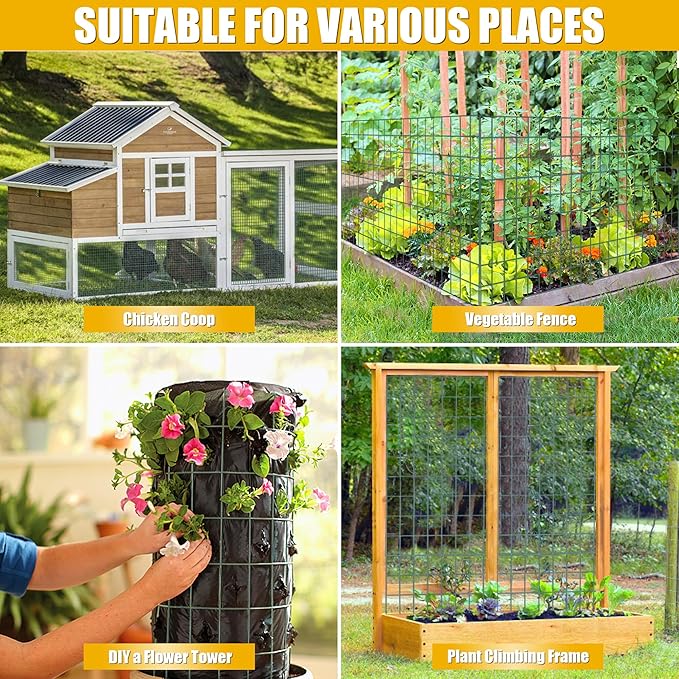 Green PVC Coated Welded Wire Fencing, 72in High x 50ft Long, 2 inch x 4 inch 14GA 2/3/4/5/6 Ft Tall Welded Wire Fence Rolls, Green Metal Garden Fence Wire Roll Garden Fencing for Yard
