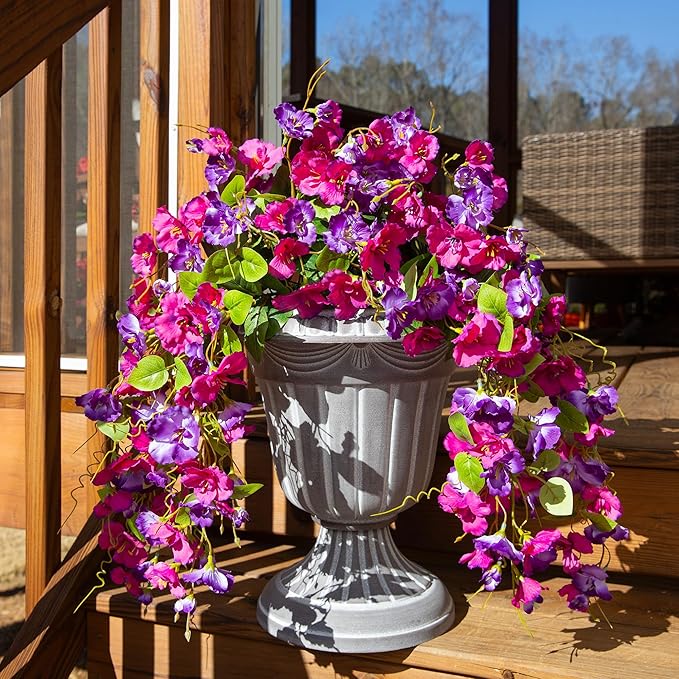Artificial Hibiscus Fake Hanging Flowers Plants for Outdoors Spring Decoration, 2pcs Faux Silk Outside Hibiscus Long Trailing Vines Realistic UV Resistant for Front Door Planter Porch Patio Wedding