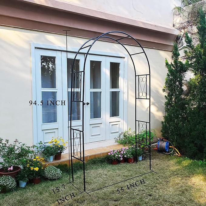 6.9ft H X 4.1ft W Metal Garden Arch Trellis, Garden Arbor for Climbing Plants, Wedding Arch Arbor for Lawn, Party, Backyard Decoration, Black