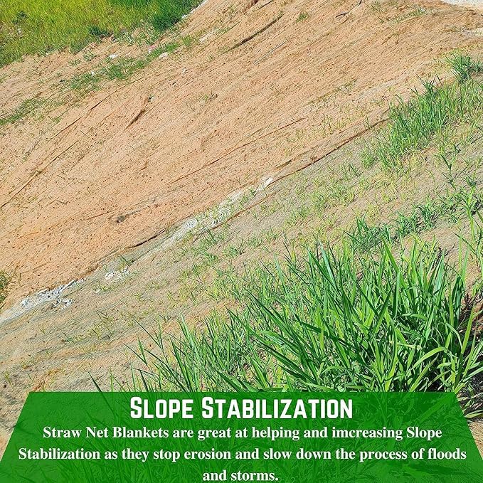 Farm Plastic Supply - Erosion Control Blanket - Straw Garden and Landscape Cover, Erosion Control Blanket, Straw Blanket, Erosion Control, Mulch, Slope Stabilizer, and Seed Protector (5' x 112.5')