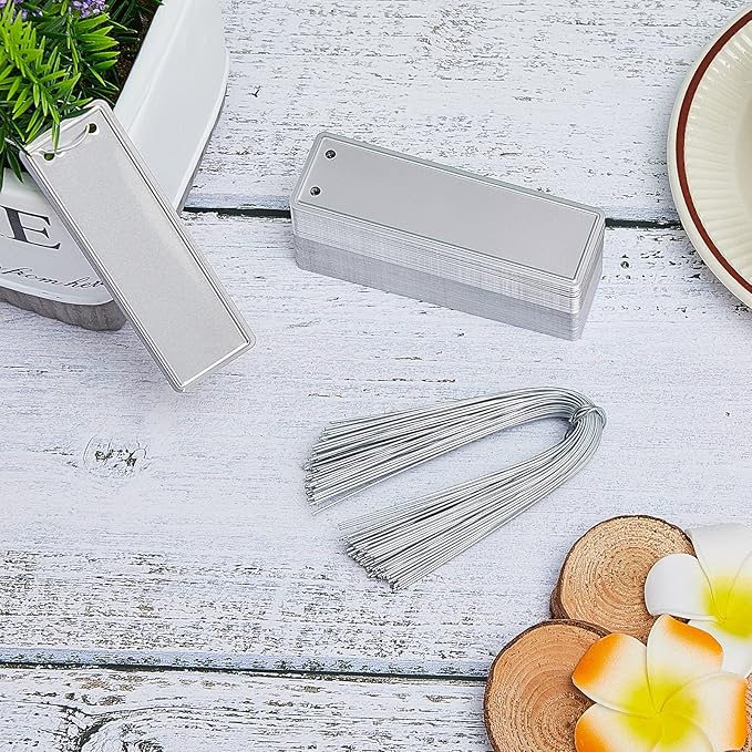 Ripeng 200 Pcs Aluminum Metal Plant Labels Writable Seedling Tree Tags with 6 Inch Wires Waterproof Double Sided Write for Plant Garden Marker Outdoor Identification and Greenhouse(120 Pieces)