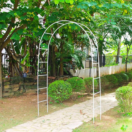 White Iron Pergola Arbor Practical, 7.9 Feet High x 4.6 Feet Wide, Assemble Easily for Various Climbing Plant Wedding Garden Arch Bridal Party Decoration Wide Arbor