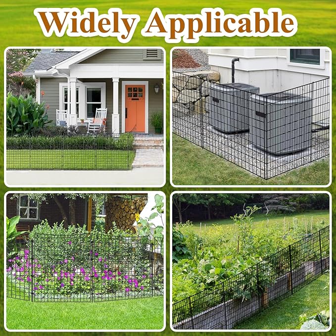 10 Panels Garden Fencing Animal Barrier, 36in(H) X 25ft(L) Dog Fence Outdoor for Yard Rustproof No Dig Decorative Tall Rabbit Fences Metal Wire Panel Border Patio Ground Stakes