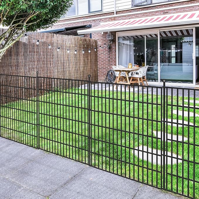 5 Panels No Dig Garden Fence, 32 in(H) X12.1 ft(L) Metal Fence Panels, Thickened Rustproof Garden Fencing, Animal Barrier for Dogs, Rabbits, and Patio