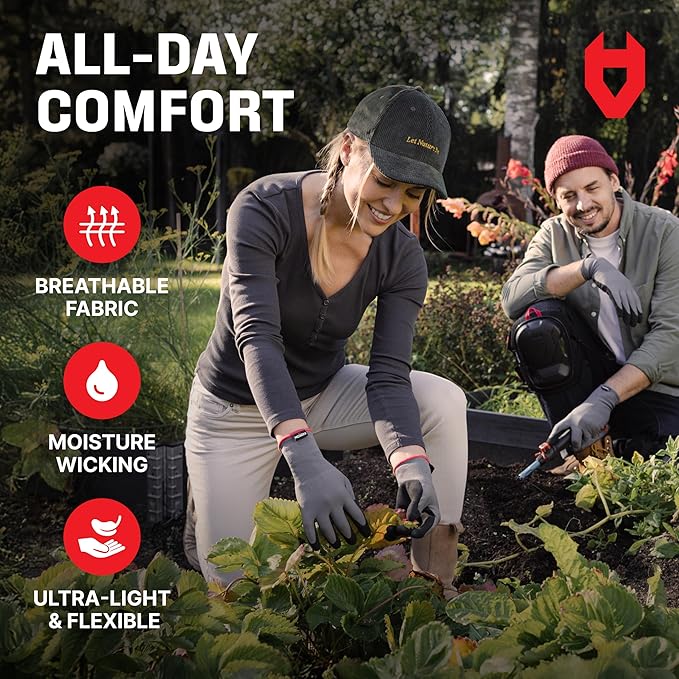 NoCry Gardening Gloves for Women with Strong Grip and Touchscreen Tips - Ultra-Breathable, Lightweight Snug Fit - Durable Abrasion-Resistant, Water-Repellent Rubber Coated Palm - Ideal for Yard Work