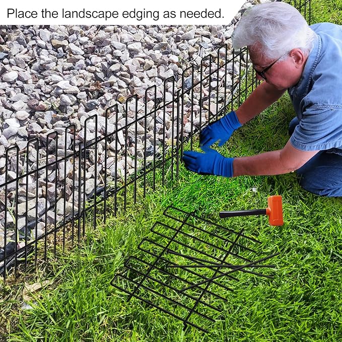 26 Panels No Dig Animal Barrier Fence, 13in(H) x 37ft(L) Garden Edging Border Fencing, Rustproof Metal Stakes Decorative Garden Fence, Dog Digging Defense Fencing Barrier for Outdoor, Yard, Patio