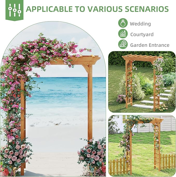 Wood Garden Arbor – Outdoor Wooden Arch Pergola for Garden, Backyard, Patio & Wedding – Durable, Elegant Design for Climbing Plants and Vines