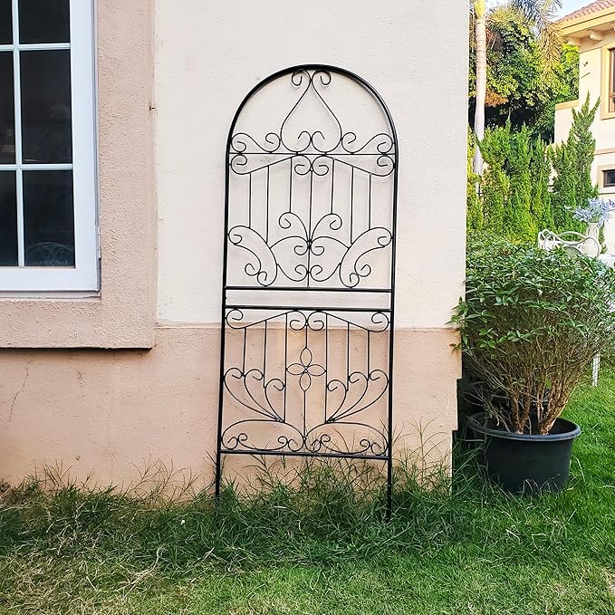 Trellis for Climbing Plants 59" H x 22" W Metal Unique Design Decorative Garden Structure Weather-Resistant Lattice Outdoor Decor Flowers Roses Vine Ivy Clematis Black Coating 1 Pack