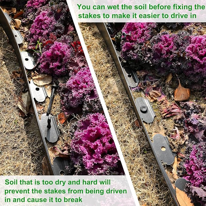 4 Inch Tall Garden Edging Border 66FT with 90pcs Spikes, Plastic Edging Border for Landscaping, Lawn, Garden, Flower Beds, Paver, Pathway