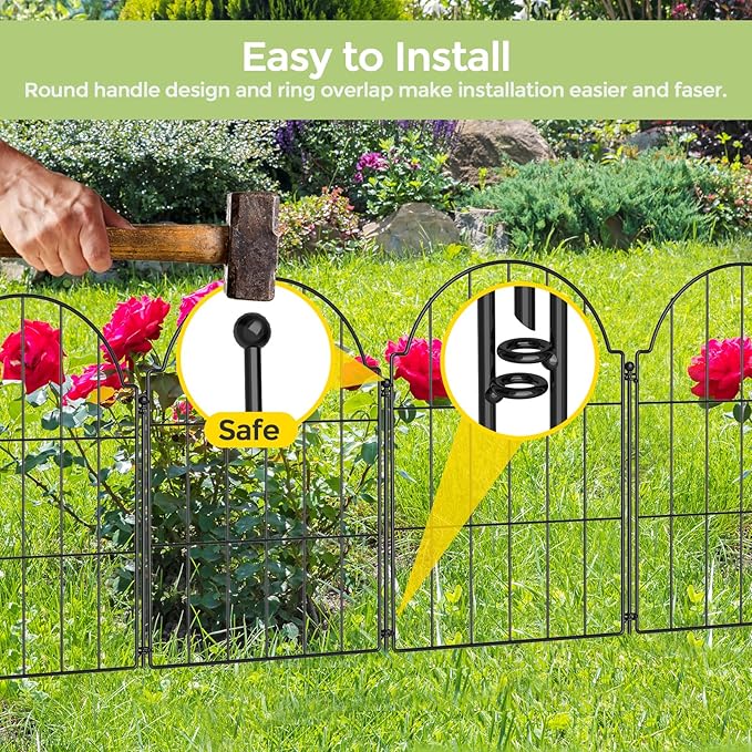 Rustproof Metal Garden Fence - 21in x 20.4ft, Animal Barrier for Dogs, Rabbits, Arched Fencing for Garden Beds, Patio, Outdoor, Landscape