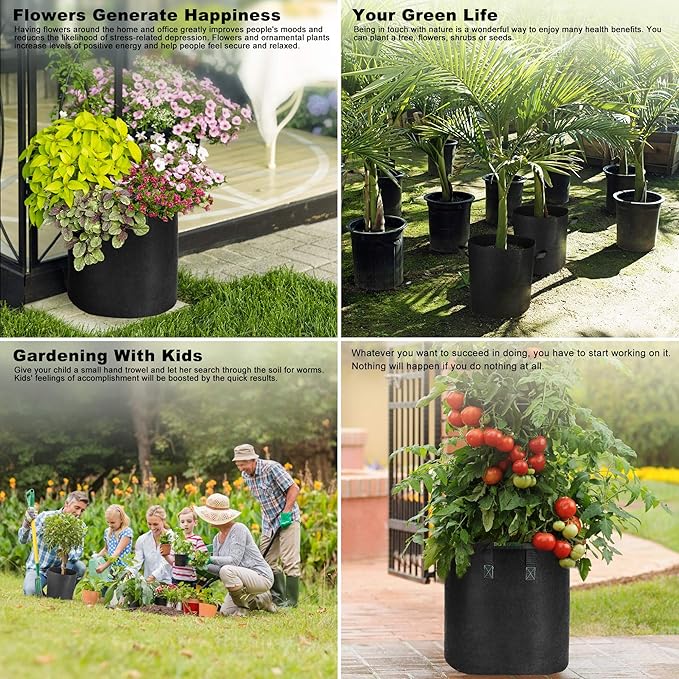 3 US Gallon 8 Pack Tall Grow Bags for Vegetables, Heavy Duty Nonwoven Aeration Fabric Deep Grow Pots with Handles