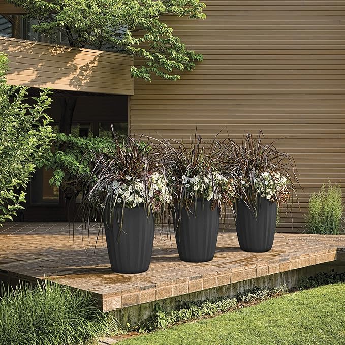 Crescent Garden Pleat Planter, Large Outdoor/Indoor Pot, 19-Inch (Slate)