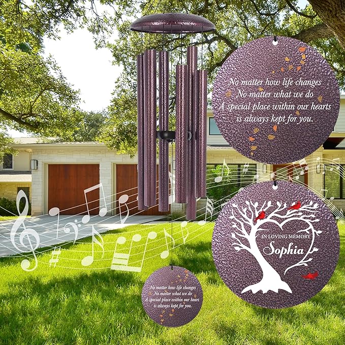 Personalized Cardinal Sympathy Wind Chimes, Deep Tone 30/36/45 inch Wind Chimes Sympathy Gifts for Loss of Loved One, in Loving Memory Windchimes for Loved Ones Lost, Garden Decor