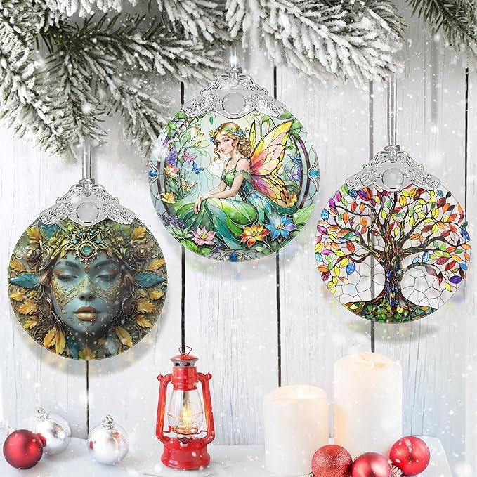 Vintage Fairy Stained Glass Hanging Decor - Christmas Tree Ornaments & Decorations - Gifts for Women, Mom