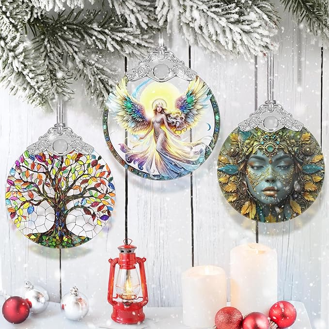 Stained Glass Hanging Decor - Christmas Tree Ornaments - Gifts for Women, Mom