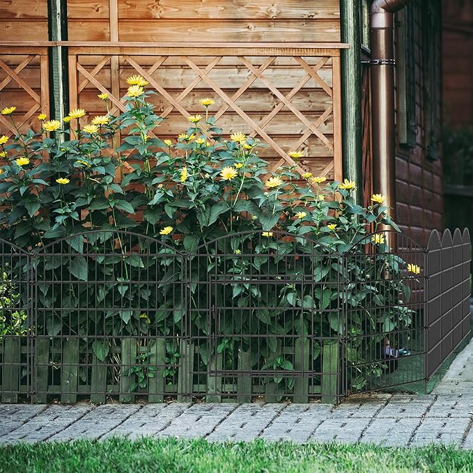 10 Panels Tall Decorative Garden Fence with Gate, 23.6ft(L) x31.5in(H) Animal Barrier Fence for Dogs, Tall Metal Fencing Panels for Yard, Rustproof Steel Border for Garden, Patio, Lawn