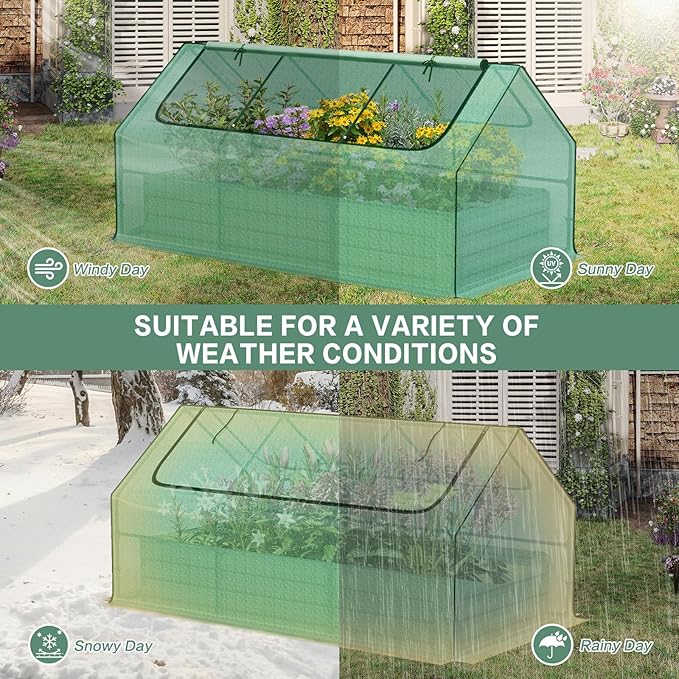 Aoodor 6ft. x 3ft. x 1ft. Raised Garden Metal Bed Mini Greenhouse Kit with 2 Roll-up Zipper Doors, for Vegetables Herbs and Flowers