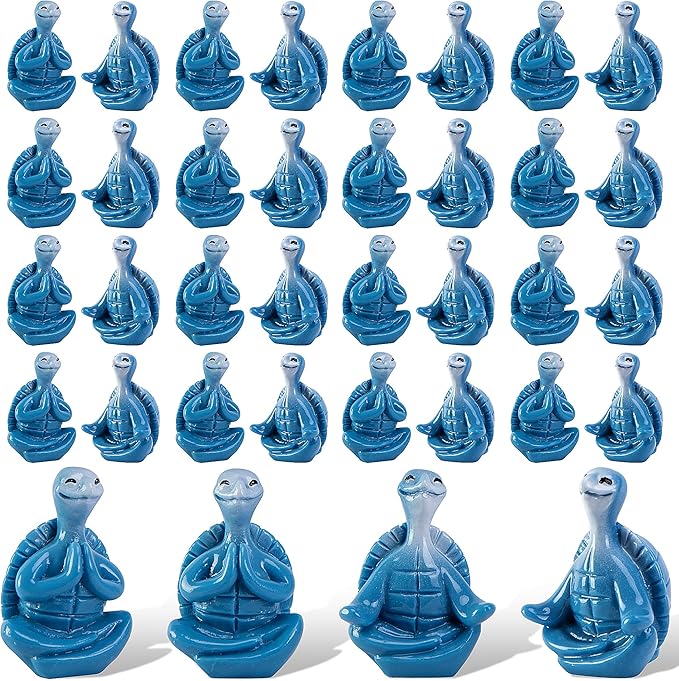 Watayo 24 Pcs Mini Sea Turtle Meditation Yoga Figurines, Miniature Zen Yoga Turtle Resin Statue, Coastal Beach Tiny Meditating Turtles Decor for Home Office Table Garden Decor Gifts DIY Crafts