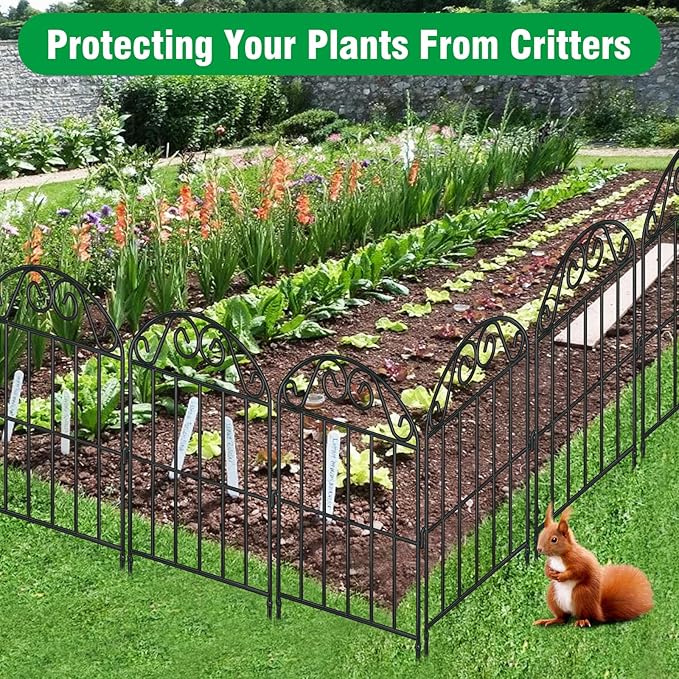ADAVIN 24 Panels Collapsible Garden Fence Animal Barrier,26 Ft(L) x 24 in(H) Black Rustproof Metal Wire Panel Border for Dogs Rabbits, Flower Edging for Landscape Patio Yard Outdoor Decor, Arched