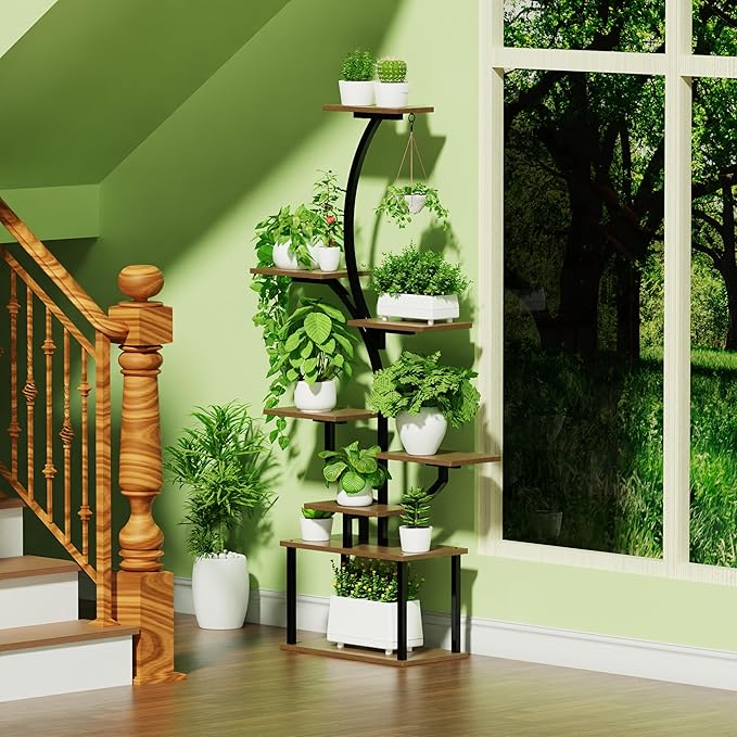 Plant Stand Indoor with Grow Lights, 8-Tiered Plant Rack with 3 head lamps, 60.83" Tall Plant Stands for home décor, Corner Flower Shelves for Patio, Balcony, Living Room