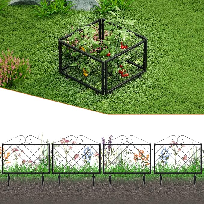 Zhongma Decorative Metal Garden Fence, Pack of 4pcs, Total 26" H x 97.5" L