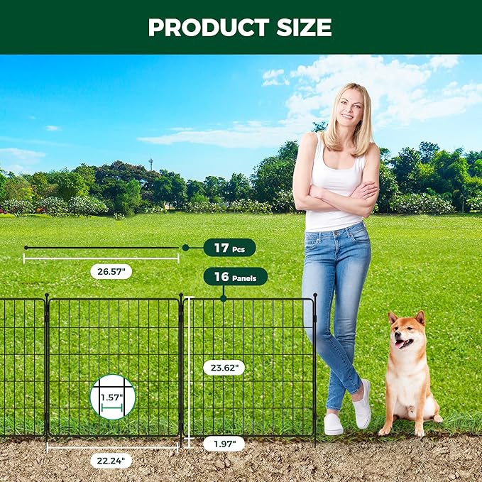FXW Decorative Garden Fence for Yard - 24in(H) x 29.6ft(L) 16 Panels - Metal Fencing Panels - Animal Barrier Border for Dogs & Rabbits, Flower & Plant Edging