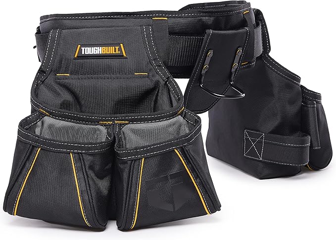 ToughBuilt - Carpenter Tool Belt with Pockets and 2 Hammer Holders - Heavy Duty, Deluxe Premium Quality, Durable - Adjustable Size - TB-303-4