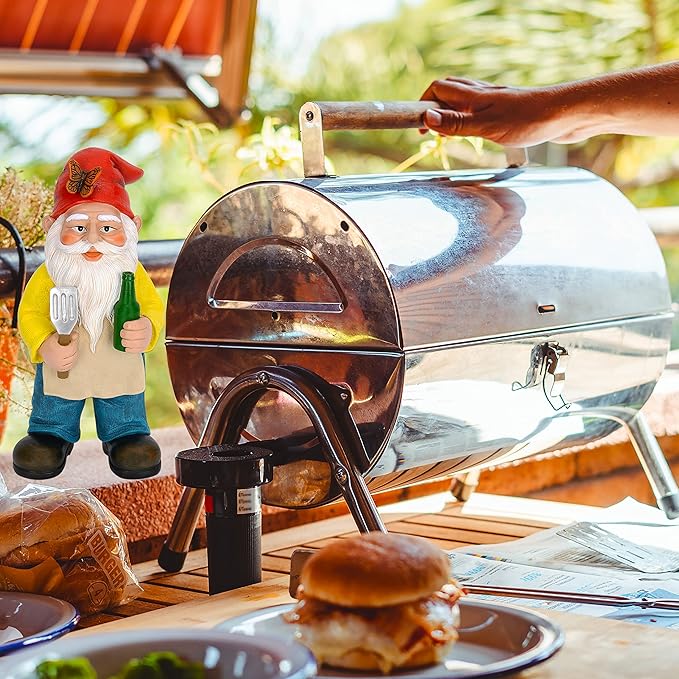 Mood Lab Garden Gnome - BBQ Chef Gnome - 9.45 Inch Tall Statue Lawn Garden Figurine - for Outdoor & House Decor