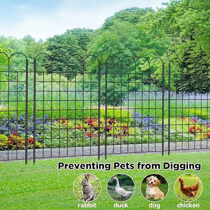10 Panels Decorative Garden Fence, 32 in(H) X 24 ft(L) Dog Fence Outdoor for Yard, No Dig Animal Barrier Rustproof Metal Temporary Fencing Stakes for Dogs, Flower Vegetable Bed, Patio Outdoor Use