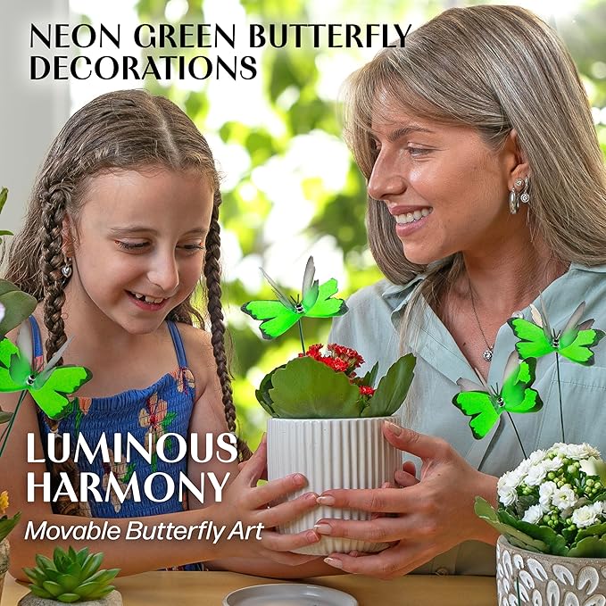 Handmade Green Butterfly Garden Stakes Set of 7 - Decorative Outdoor & Indoor Plant Decor - Nature Lover Gift Idea by Air Aquarium Kushner