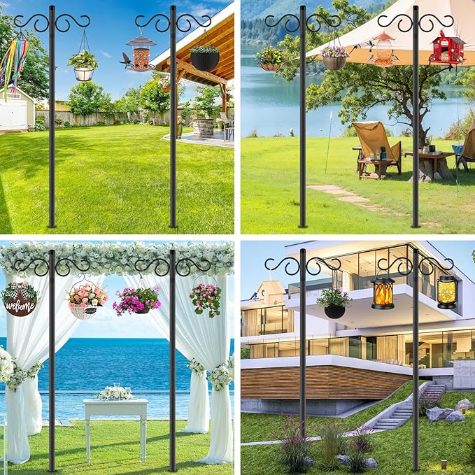 Adjustable Shepherd Hooks for Outdoor,2 Pack 110 Inch 5 Prong Base Bird Two Sided Feeder Poles,Heavy Duty Shepherds Hook,Suitable for Garden in Hanging Flower Basket,Lantern,Bird Nests