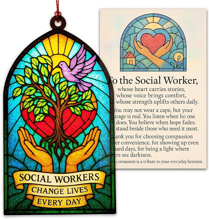 Christmas Social Worker Ornament – Xmas Social Worker Gifts – Suncatcher Effect Window – White Elephant Gifts - Xmas Tree Decoration