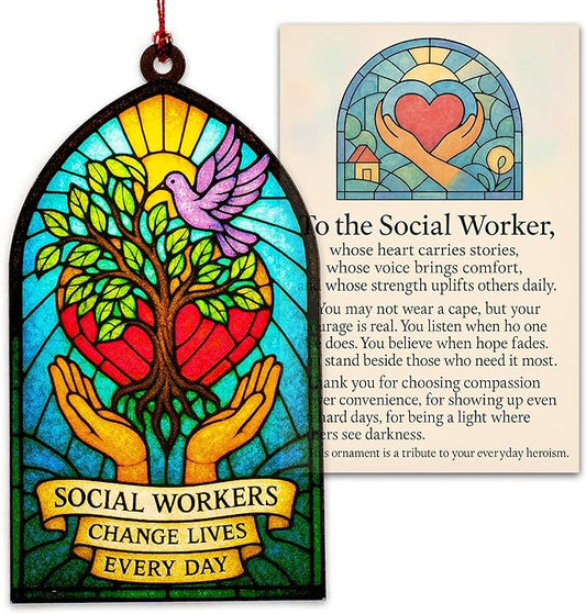 Christmas Social Worker Ornament – Xmas Social Worker Gifts – Suncatcher Effect Window – White Elephant Gifts - Xmas Tree Decoration