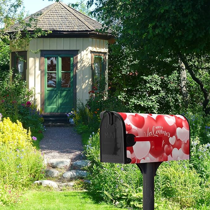 Happy Valentine's Day Mailbox Cover Love Hearts Magnetic Mailbox Covers Red and Pink Sweet Heart Mailboxs Wraps Valentine Post Letter Box Cover Standard Size 21" x 18"