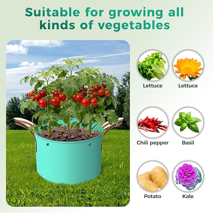 (BFCM Deal) 7 Pcs 10 Gallon Grow Bags, PE Garden Grow Bags for Plants with Branch-Binding Holes and Bottom Drain Holes, Ideal for Vegetables, Strawberries and Flowers