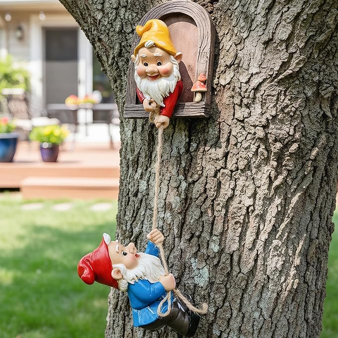 Garden Gnome Statue,Climbing Elves Sculpture,Outdoor Fairy Door Figurines,Fairy Hanging Decor,Tree Hugger Perfect for Garden Lovers Lawn, Patio,Yard Decor,Tree Peeker