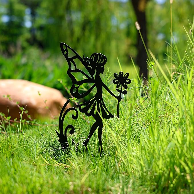 Fairy Garden Decor - 9-Piece Metal Garden Statue Deals for Outdoor, Yard & Lawn - Whimsical Iron Fairy Sculptures Set (11.8 Inch) (Nine Fairies)