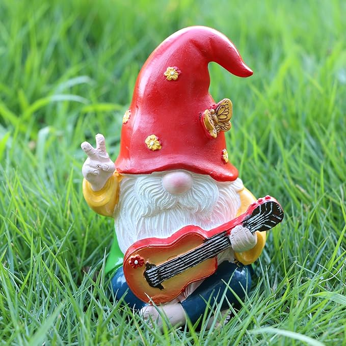 Hippie Garden Gnome Decor Statue,Funny Garden Gnomes with Peace Sign Decor Outdoor ，for House,Lawn,Patio and Porch, Gifts Hippie for Friend,Family