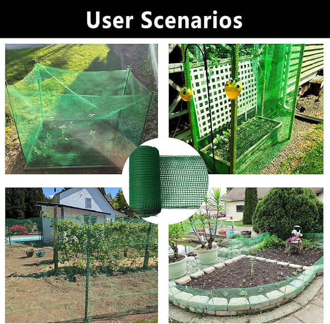4x100ft Deer Fence Netting, Plastic Mesh Fence Heavy Duty Garden Fence Animal Barrier Garden Netting for Plants Fruit Trees Vegetables Against Deer, Birds, Rabbits, Chickens and Other Animals, Green