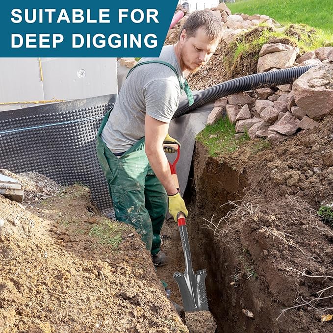 Digging Spade and Shovel - Drain, Transplanting, Trenching - 44 Inch Blade