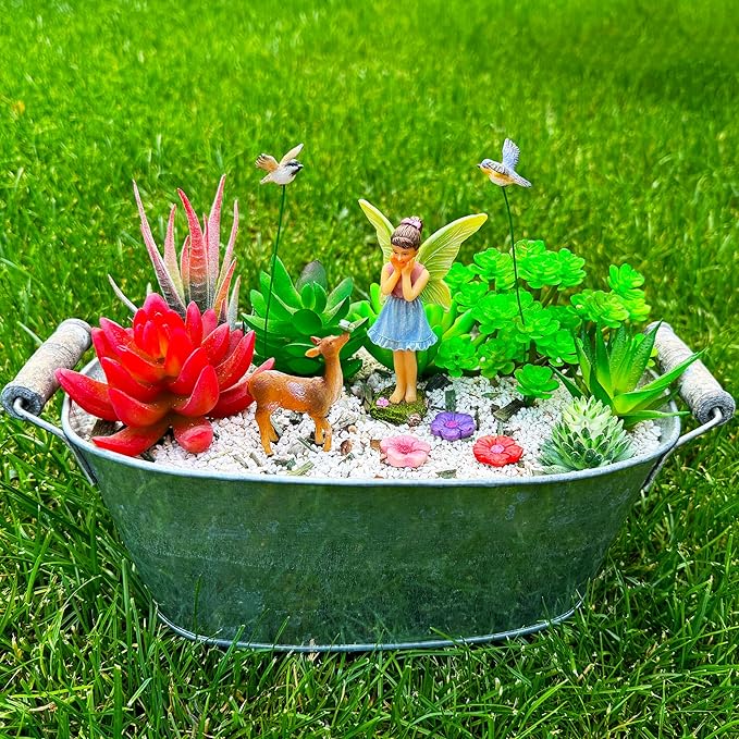 Mood Lab Fairy Garden - Miniature Accessories and Figurines Kit - Deer Set of 7 pcs - for Outdoor or House Decor