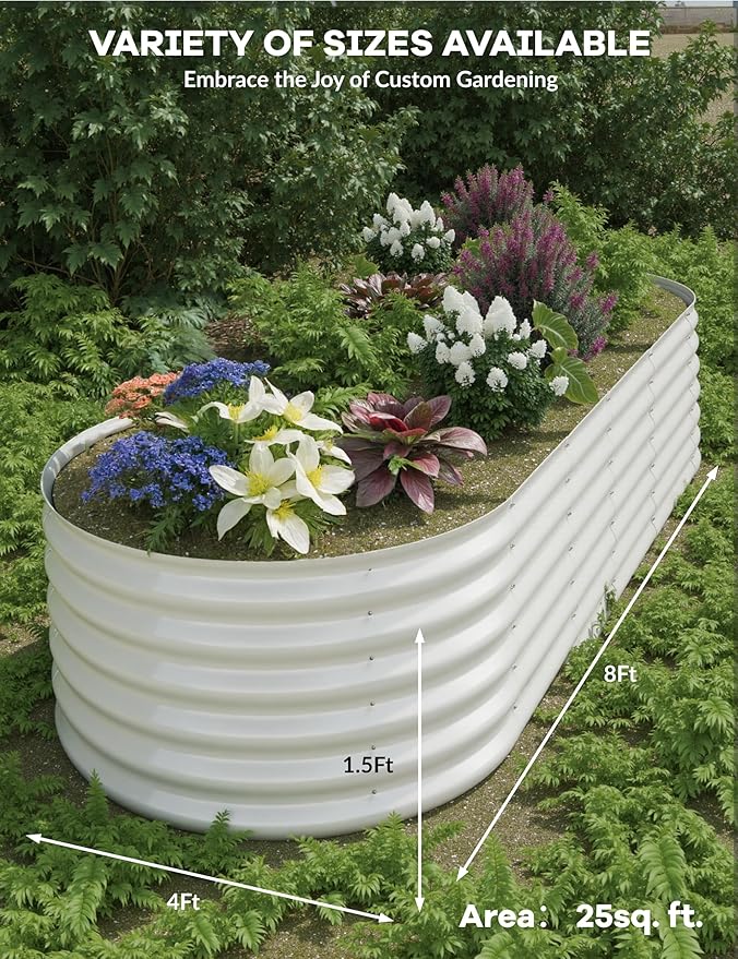 2 Pcs Raised Garden Beds Outdoor 8x4x1.5 ft - Galvanized Steel Planter Box for Vegetables, Flowers, Rust-Resistant Garden Box, Easy Assembly Raised Beds, Durable Planters for Outdoor Plants, Beige