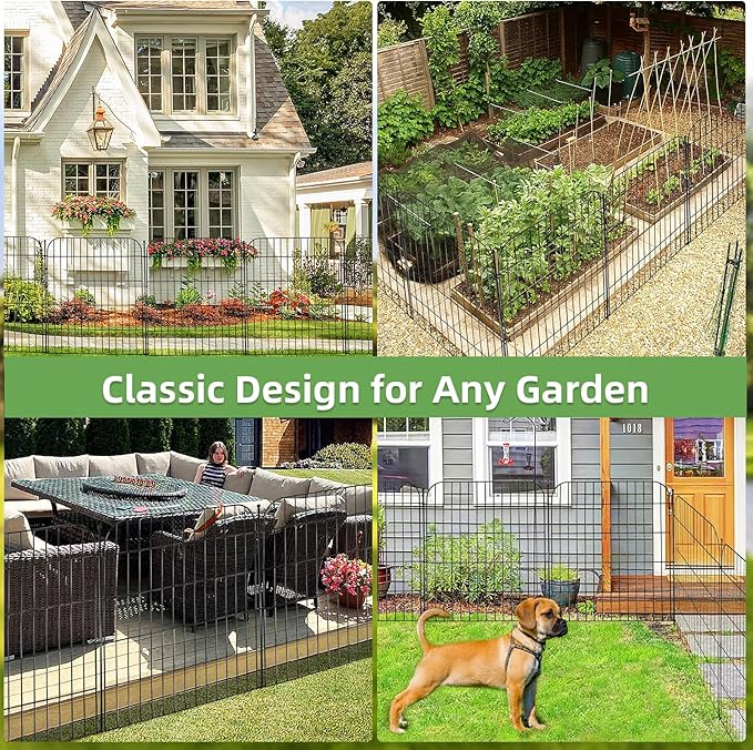 5 Panels No Dig Decorative Garden Fence with Gate, Total 11.8 ft(L) x 32 in(H) Animal Barrier Border for Dog, Rustproof Metal Wire Panel Border for Yard, Temporary Tall Fencing with Ground Stakes