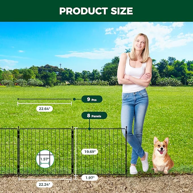 FXW Decorative Garden Fence for Yard - 20in(H) x 14.8ft(L) 8 Panels - Metal Fencing Panels - Animal Barrier Border for Dogs & Rabbits, Flower & Plant Edging