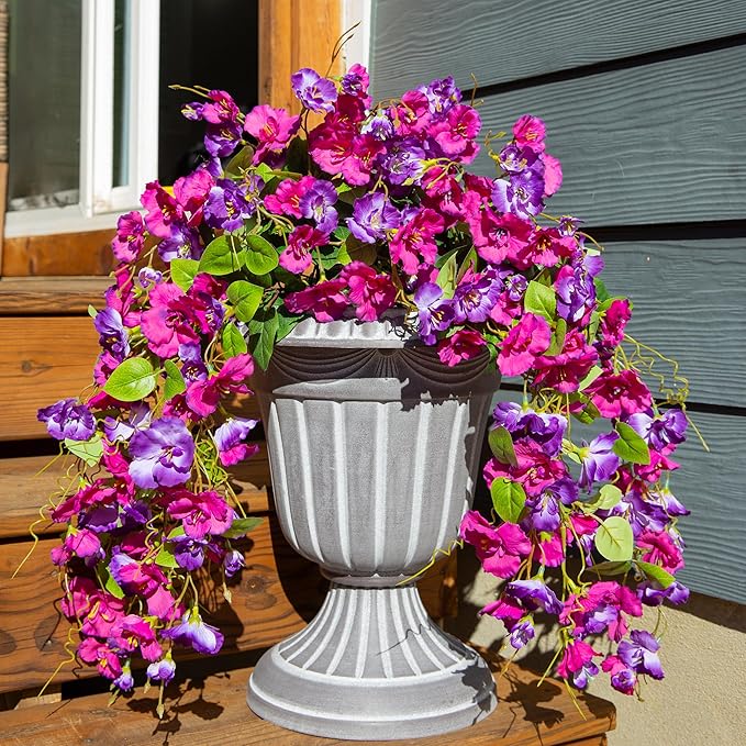 Artificial Hibiscus Fake Hanging Flowers Plants for Outdoors Spring Decoration, 2pcs Faux Silk Outside Hibiscus Long Trailing Vines Realistic UV Resistant for Front Door Planter Porch Patio Wedding