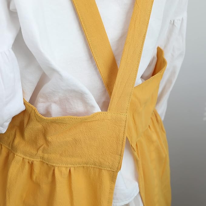 HANEE Cross Back Aprons for Women with Pockets | Japanese Style Cotton Apron | Cute Pinafore Smock for Kitchen etc (6 Colors)