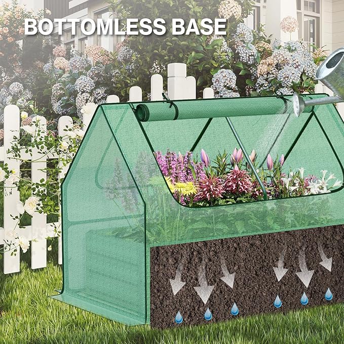 Aoodor Raised Garden Bed Kit, 4x2x1 FT Galvanized Planter Box with PE Cover, Screen Windows for Gardening, Green