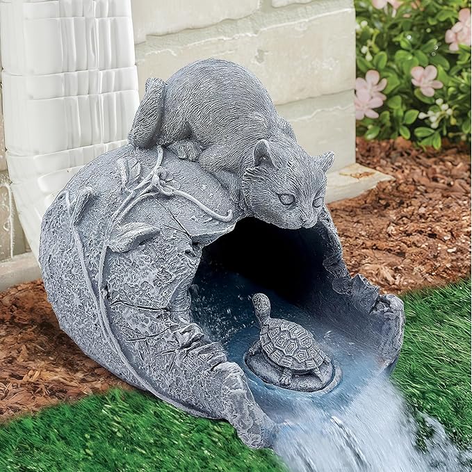 Cat Sculpture Gutter Extension Downspout Decorative, Outdoor Garden Animal Statue Decor, 3"x4" Gutter Downspout Splash Block, Gutter Diverter Rain, Gutter Extender Diverter Ornament