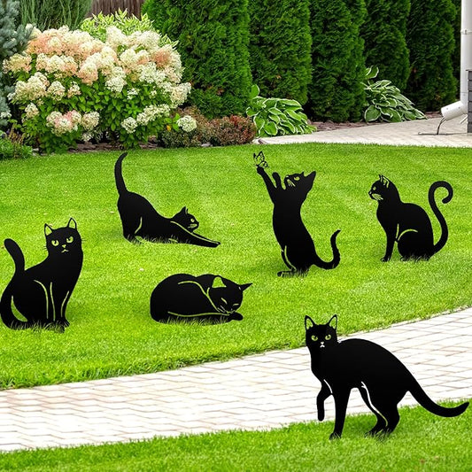 Tandefio 6 Pcs Metal Cat Garden Statues Large Christmas Yard Garden Decorative Stakes for Women Cat Silhouette for Yard Art Outside Patio Outdoor Decor Lawn Ornaments Decorations