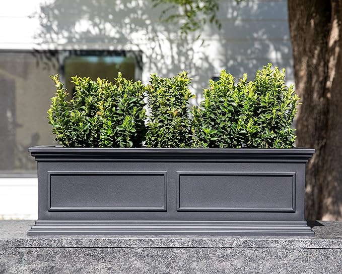 Veradek Brixton Window Box Plastic Planter - Large Rectangular Planter for Outdoor Balcony/Windowsill | Crack-Resistant All-Weather | Classic Estate Design for Flowers, Herbs, Succulents